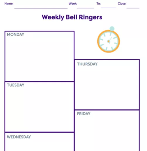 Weekly Bell Ringers Form TeacherVision